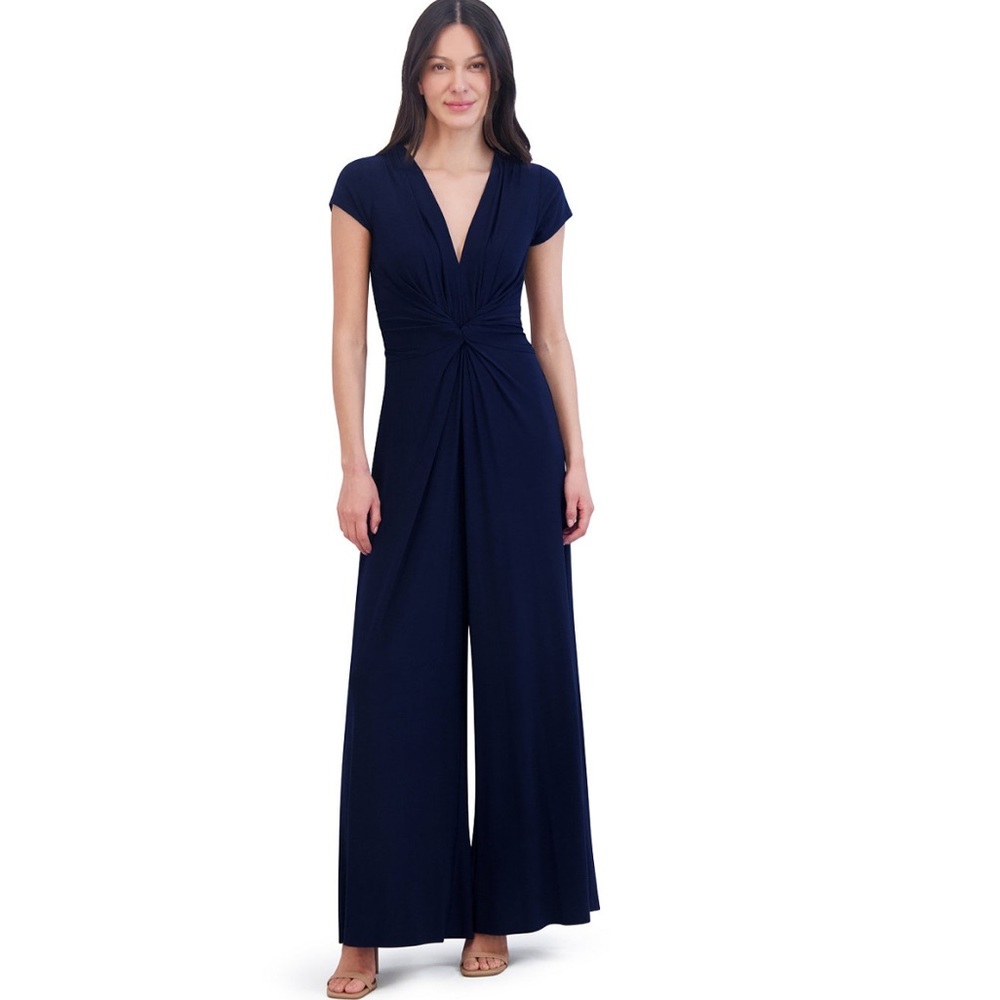 Vince Camuto Navy Twist-Front Wide-Leg Jumpsuit